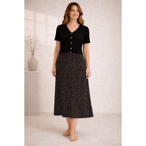 Vintage Caroline Wells 2 Piece Maxi Dress Cardigan size 14 black Floral 90's Y2K